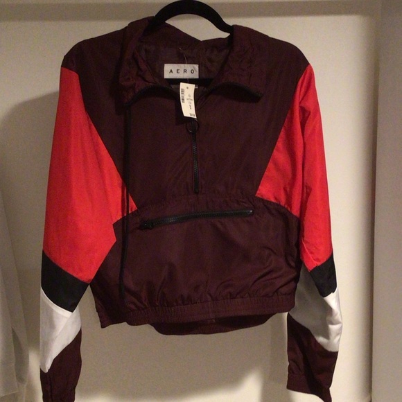 AERO Jackets & Blazers - Aero Women's Colorblock Bomber Jacket - Red and Brown
